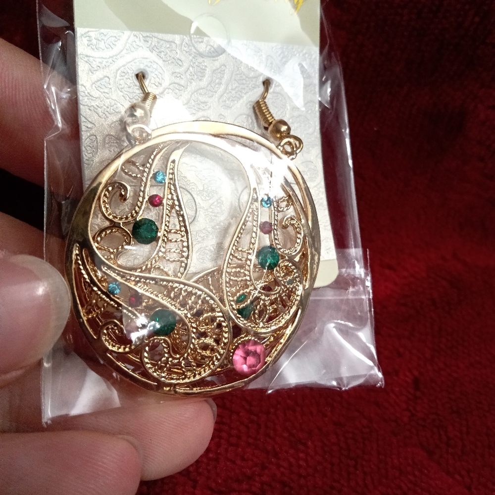 💜Gold multicolored rhinestone earrings